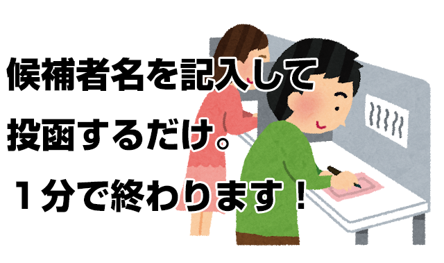候補者名を記入して投函するだけ。１分で終わります！